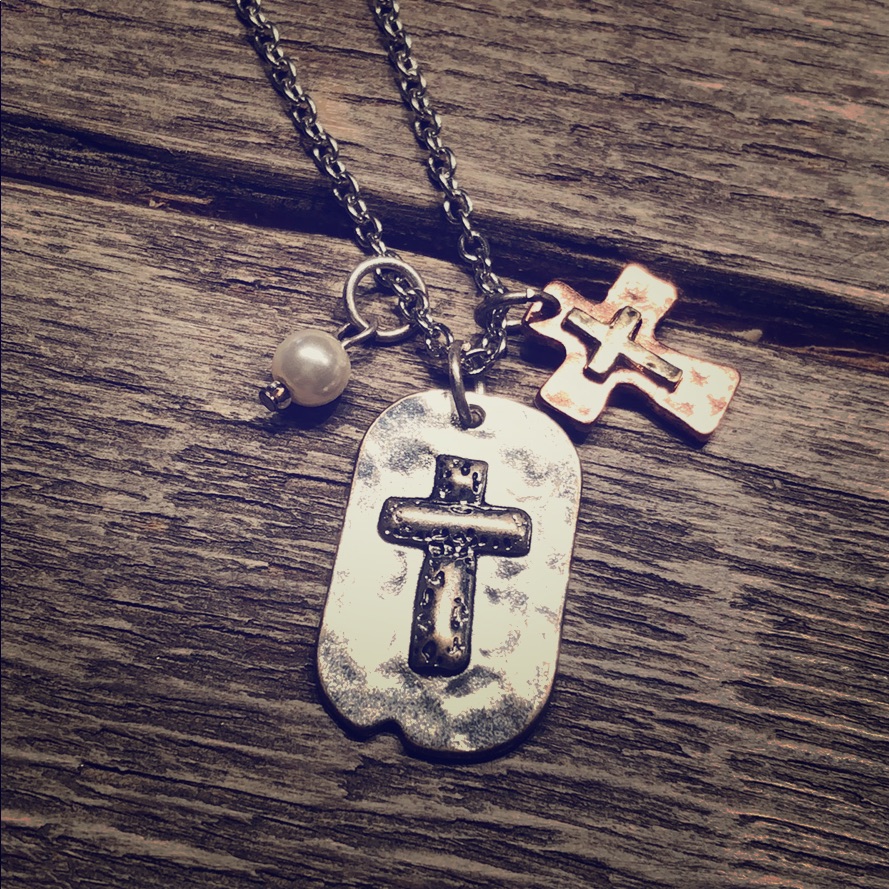 Silver Cross Charm Necklace 16$